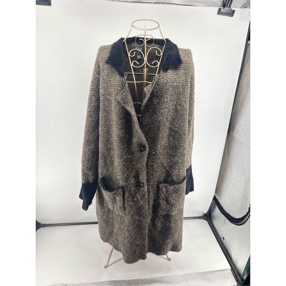 Lysse Cabin Faux Mink Long Coat Chevron Women’s Size Large/Extra large Pockets - Picture 1 of 15